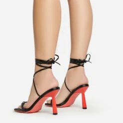 EGO Uno Lace Up Buckle Detail Red Slanted Heel In Black Faux Leather -EGO shop 20 01 23 fw acc50658 sb