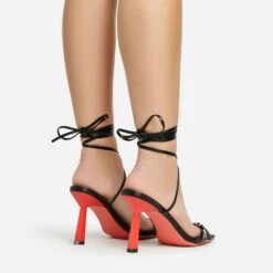 EGO Uno Lace Up Buckle Detail Red Slanted Heel In Black Faux Leather -EGO shop 20 01 23 fw acc50659 sb2