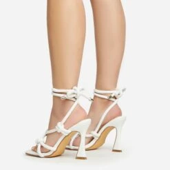 EGO Vera Lace Up Knotted Strap Detail Square Toe Flared Block Heel In White Faux Leather -EGO shop 20 01 23 fw acc50734 sb2