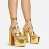 EGO Amazoness Lace Up Extreme Strappy Detail Platform Block Heel In Gold Patent -EGO shop 20 01 23 fw acc50816 s