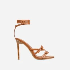 EGO Brady Double Buckle Strap Detail Square Toe Stiletto Heel In Tan Brown Faux Leather -EGO shop 20 01 23 fw acc51214 sq
