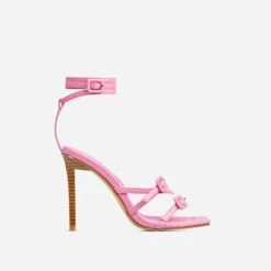 EGO Brady Double Buckle Strap Detail Square Toe Stiletto Heel In Pink Faux Leather -EGO shop 20 01 23 fw acc51220 sq
