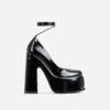 EGO Chandonier Lace Up Closed Toe Platform Block Heel In Black Patent
