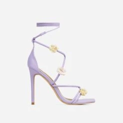 EGO Flower-Child Lace Up Strappy 3D Flower Detail Square Toe Stiletto Heel In Lilac Faux Leather -EGO shop 20 01 23 fw acc52662 sq