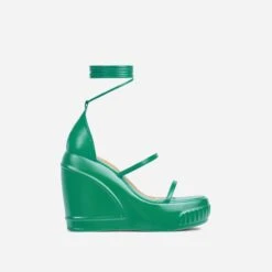 EGO Beach-Side Lace Up Strappy Platform Wedge Heel In Green Faux Leather And Rubber -EGO shop 20 01 23 fw acc52672 sq1