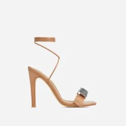 EGO Get-In-Loser Lace Up Buckle Detail Square Toe Stiletto Heel In Dark Nude Faux Leather -EGO shop 20 01 23 fw acc52673 sq