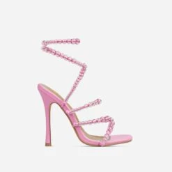 EGO Daya Lace Up Beaded Strap Detail Square Toe Stiletto Heel In Pink Faux Leather -EGO shop 20 01 23 fw acc52703 1 sq