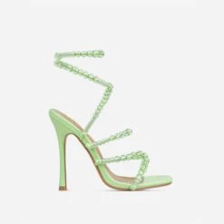 EGO Daya Lace Up Beaded Strap Detail Square Toe Stiletto Heel In Green Faux Leather -EGO shop 20 01 23 fw acc52703 2 sq
