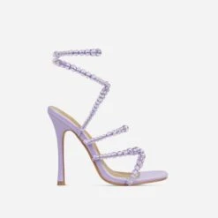 EGO Daya Lace Up Beaded Strap Detail Square Toe Stiletto Heel In Lilac Faux Leather -EGO shop 20 01 23 fw acc52703 sq