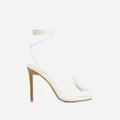 EGO Layla Lace Up Mix Match Buckle Detail Square Toe Stiletto Heel In Cream Linen -EGO shop 20 01 23 fw acc52706 1 sq