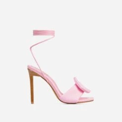 EGO Layla Lace Up Mix Match Buckle Detail Square Toe Stiletto Heel In Pink Linen -EGO shop 20 01 23 fw acc52706 sq