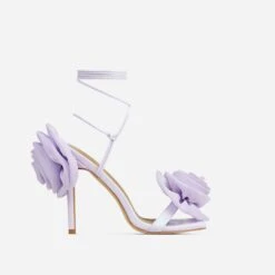 EGO Rosalia Lace Up Knotted Strap 3D Rose Detail Square Toe Stiletto Heel In Lilac Faux Leather -EGO shop 20 01 23 fw acc52713 sq