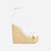 EGO Bloomy Lace Up 3D Flower Detail Woven Platform Wedge Heel In White Faux Leather -EGO shop 20 01 23 fw acc52716 sq1