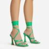 EGO Sorbet Lace Up Strappy Square Toe Flared Block Heel In Green Patent