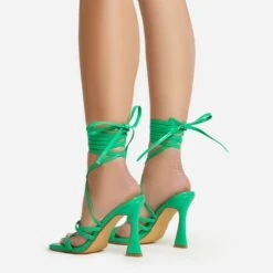EGO Sorbet Lace Up Strappy Square Toe Flared Block Heel In Green Patent -EGO shop 20 01 23 fw acc52737 sb