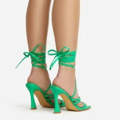 EGO Sorbet Lace Up Strappy Square Toe Flared Block Heel In Green Patent -EGO shop 20 01 23 fw acc52738 sb2
