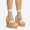 EGO Meg Lace Up Strappy Cork Platform Wedge Heel In White Faux Leather -EGO shop 20 01 23 fw acc52744 s