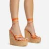EGO Meg Lace Up Strappy Cork Platform Wedge Heel In Orange Faux Leather -EGO shop 20 01 23 fw acc52752 s