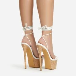 EGO West-Coast Lace Up Open Toe Cork Platform Stiletto Heel In White Faux Leather -EGO shop 20 01 23 fw acc52766 sb2