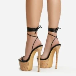 EGO West-Coast Lace Up Open Toe Cork Platform Stiletto Heel In Black Faux Leather -EGO shop 20 01 23 fw acc52774 sb2