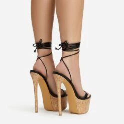 EGO West-Coast Lace Up Open Toe Cork Platform Stiletto Heel In Black Faux Leather -EGO shop 20 01 23 fw acc52775 sb