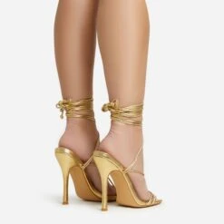 EGO Summer-Night Lace Up Textured Strap Detail Square Toe Heel In Gold Faux Leather -EGO shop 20 01 23 fw acc52792 sb2