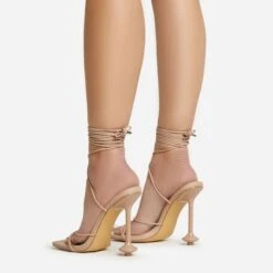 EGO Fonteyn Lace Up Square Toe Statement Heel In Nude Faux Leather -EGO shop 20 01 23 fw acc52807 sb