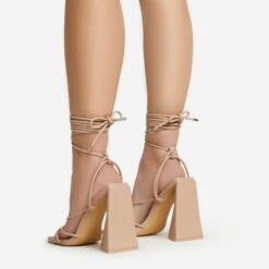 EGO Love-Booth Lace Up Knotted Strap Detail Square Toe Sculptured Flared Block Heel In Nude Faux Leather -EGO shop 20 01 23 fw acc52831 sb2