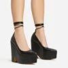 EGO Wandering Lace Up Pointed Toe Platform Wedge Heel In Black Faux Leather -EGO shop 20 01 23 fw acc52894 s