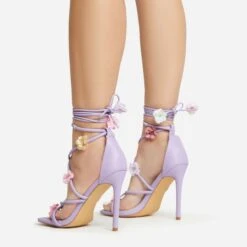 EGO Flower-Child Lace Up Strappy 3D Flower Detail Square Toe Stiletto Heel In Lilac Faux Leather -EGO shop 20 01 23 fw acc53002 sq