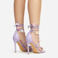 EGO Flower-Child Lace Up Strappy 3D Flower Detail Square Toe Stiletto Heel In Lilac Faux Leather -EGO shop 20 01 23 fw acc53003 sq