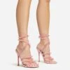 EGO Daya Lace Up Beaded Strap Detail Square Toe Stiletto Heel In Pink Faux Leather