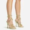 EGO Daya Lace Up Beaded Strap Detail Square Toe Stiletto Heel In Green Faux Leather -EGO shop 20 01 23 fw acc53020 sq