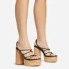 EGO Buffy Twisted Strap Detail Slingback Cork Platform Block Heel In Black Faux Leather