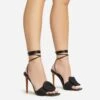EGO Layla Lace Up Mix Match Buckle Detail Square Toe Stiletto Heel In Black Linen -EGO shop 20 01 23 fw acc53096 sq