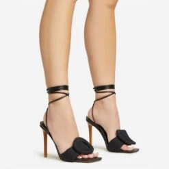 EGO Layla Lace Up Mix Match Buckle Detail Square Toe Stiletto Heel In Black Linen