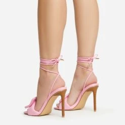 EGO Layla Lace Up Mix Match Buckle Detail Square Toe Stiletto Heel In Pink Linen -EGO shop 20 01 23 fw acc53103 sq