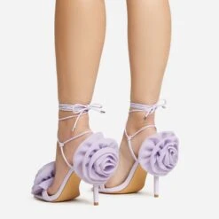 EGO Rosalia Lace Up Knotted Strap 3D Rose Detail Square Toe Stiletto Heel In Lilac Faux Leather -EGO shop 20 01 23 fw acc53115 sq