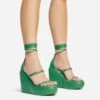 EGO Beach-Side Lace Up Strappy Platform Wedge Heel In Green Faux Leather And Rubber -EGO shop 20 01 23 fw acc53155 s