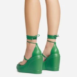 EGO Beach-Side Lace Up Strappy Platform Wedge Heel In Green Faux Leather And Rubber -EGO shop 20 01 23 fw acc53157 1 sb