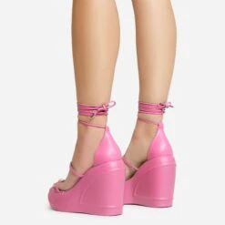 EGO Beach-Side Lace Up Strappy Platform Wedge Heel In Pink Faux Leather And Rubber -EGO shop 20 01 23 fw acc53157 3 sb