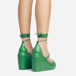 EGO Beach-Side Lace Up Strappy Platform Wedge Heel In Green Faux Leather And Rubber -EGO shop 20 01 23 fw acc53158 sb1