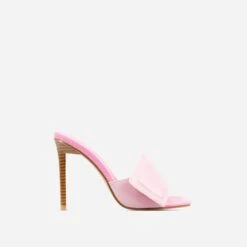 EGO Plush Velcro Strap Detail Square Peep Toe Stiletto Heel Mule In Pink Faux Leather -EGO shop 20 01 23 fw acc53167 sq