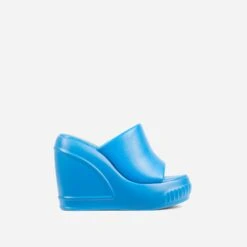 EGO Ocean-Eyes Peep Toe Platform Wedge Heel Mule In Blue Rubber -EGO shop 20 01 23 fw acc53196 sq