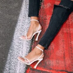 EGO Certified Silver Metallic Detail Square Toe Flared Block Heel In White Faux Leather -EGO shop 21 09 22 track1369 sq