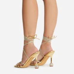 EGO Nightime Lace Up Diamante Detail Statement Heel In Gold Faux Leather -EGO shop 22 09 22 fwbags0250 sq