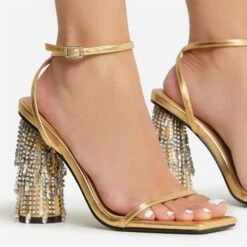 EGO Chalston Square Toe Diamante Tassel Detail Round Block Heel In Gold Faux Leather -EGO shop 22 09 22 fwbags0260 copy 2
