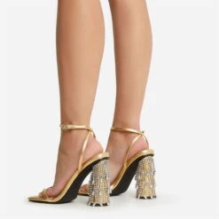 EGO Chalston Square Toe Diamante Tassel Detail Round Block Heel In Gold Faux Leather -EGO shop 22 09 22 fwbags0261 copy 2