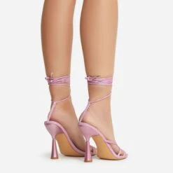 EGO Say-My-Name Lace Up Strappy Pointed Toe Statement Block Heel In Pink Glitter -EGO shop 22 09 22 fwbags0272 rt