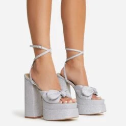 EGO Hot-Sauce Bow Detail Statement Platform Block Heel In Silver Glitter -EGO shop 22 09 22 fwbags0293 copy